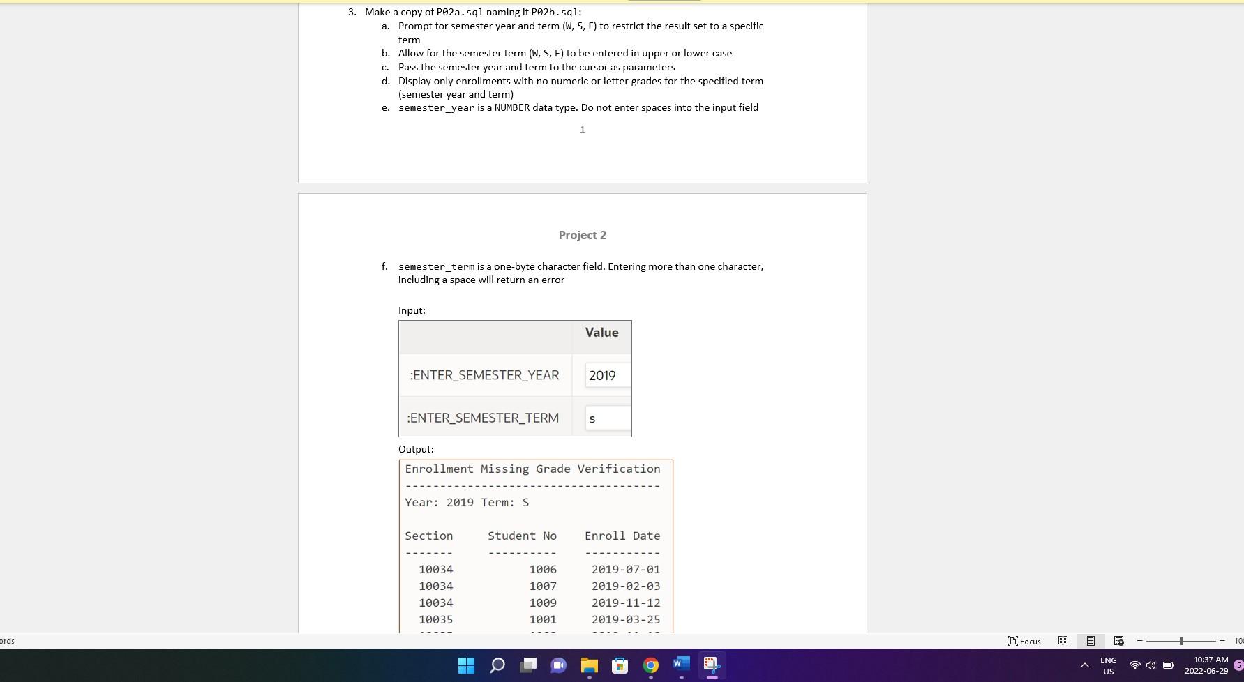Ords 3 Make A Copy Of P02a Sql Naming It P02b Sql A Prompt For Semester Year And Term W S F To Restrict The Resul 1