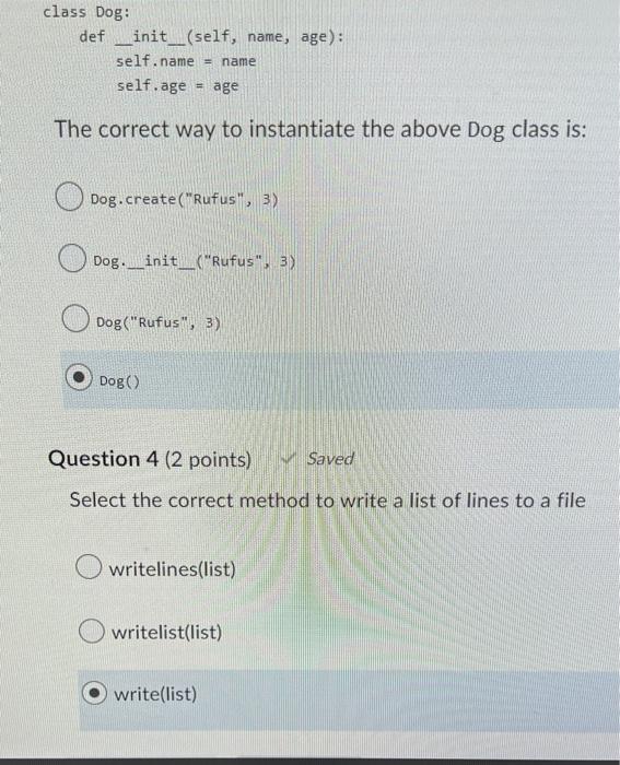 Class Dog Def Init Self Name Age Self Name Name Self Age Age The Correct Way To Instantiate The Above Dog Class 1