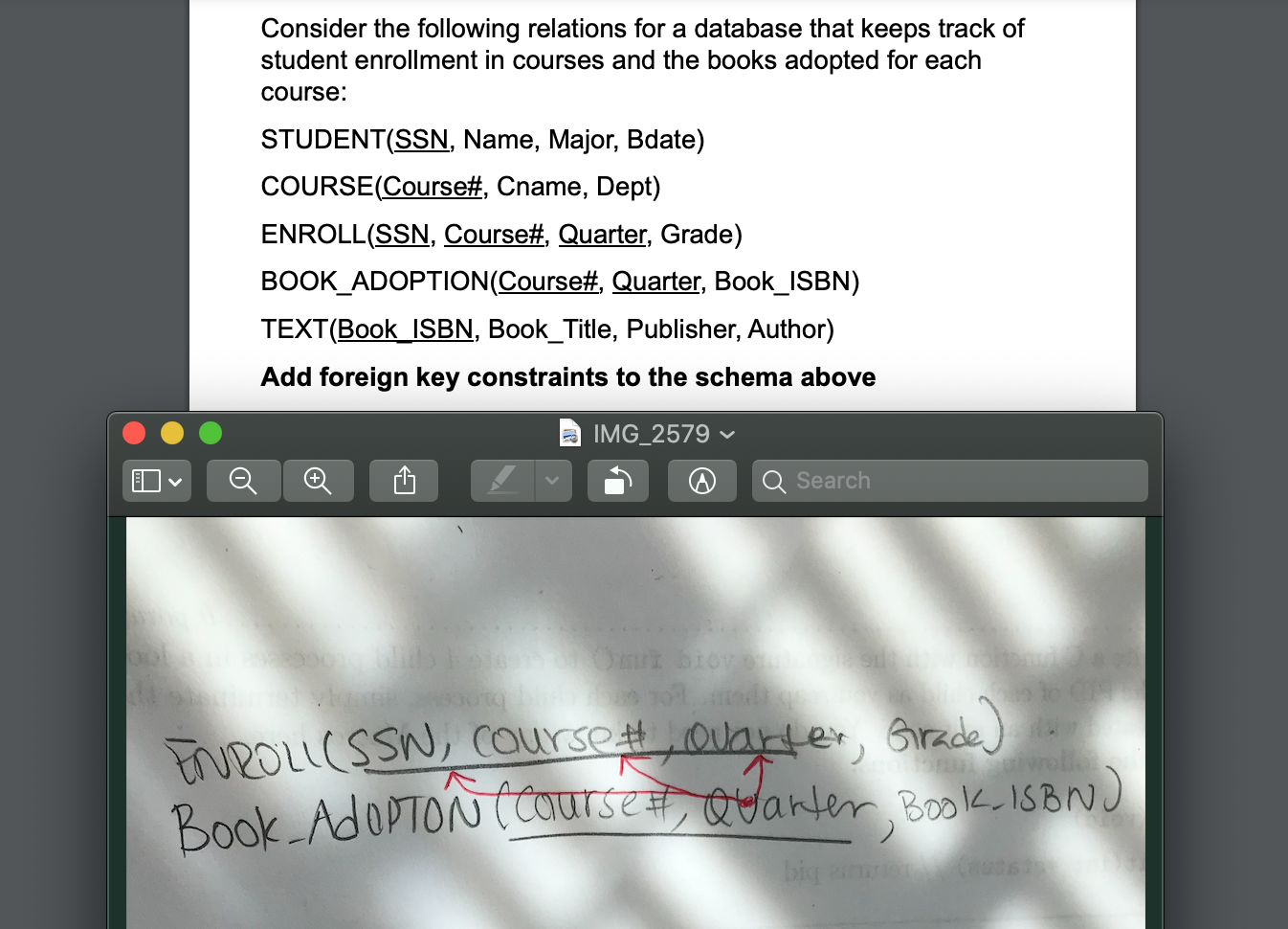 I Was Asked To Draw An Arrow To Indicate The Foreign Key For Each Relation I Read Somewhere That If The Pk Being Refere 1