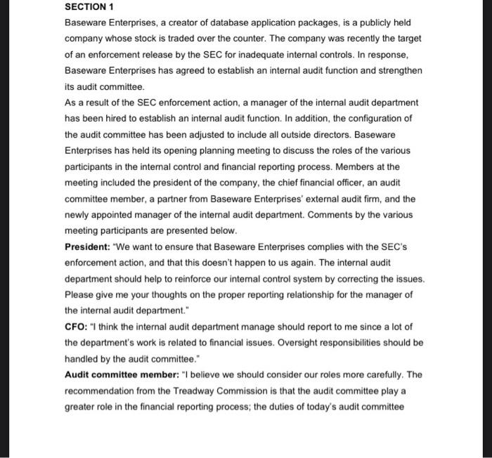 Section 1 Baseware Enterprises A Creator Of Database Application Packages Is A Publicly Held Company Whose Stock Is Tr 2