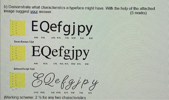 B Demonstrate What Characteristics A Typeface Might Have With The Help Of The Attached Image Suggest Your Answer 5 M 1