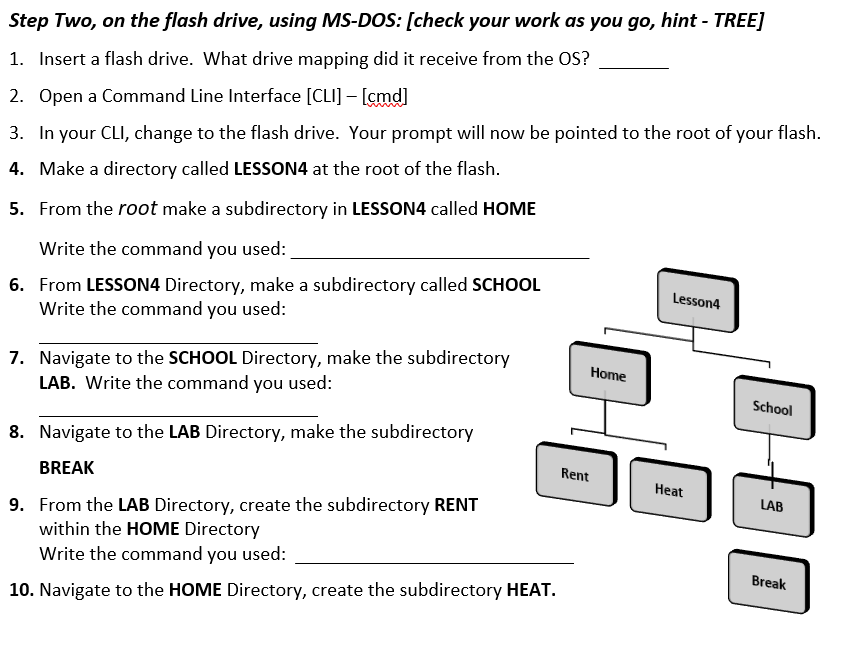 Step Two On The Flash Drive Using Ms Dos Check Your Work As You Go Hint Tree 1 Insert A Flash Drive What Drive 1