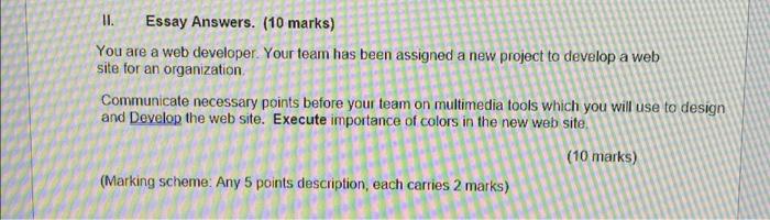 Essay Answers 10 Marks You Are A Web Developer Your Team Has Been Assigned A New Project To Develop A Web Site For A 1
