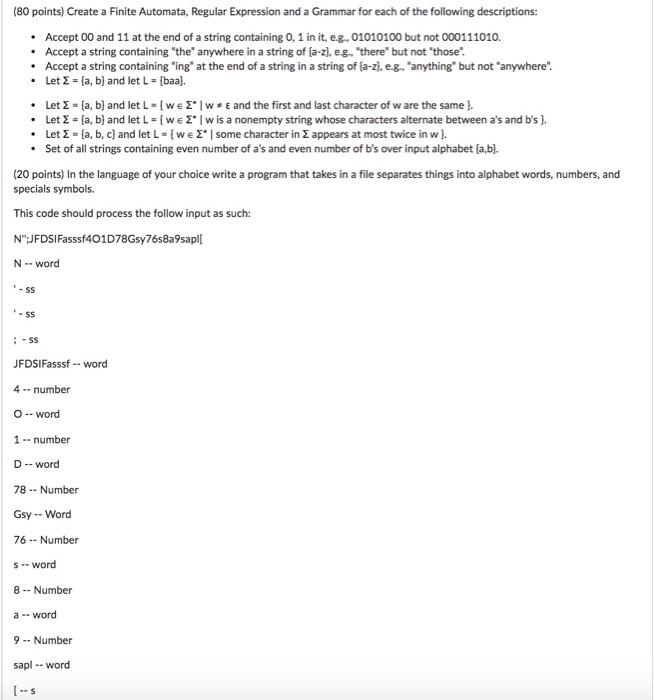 80 Points Create A Finite Automata Regular Expression And A Grammar For Each Of The Following Descriptions Accept 1