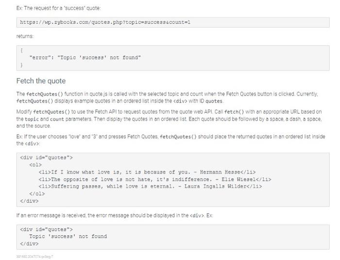 8 21 Lab Quote Web Api Fetch In This Lab You Will Use A Web Api To Fetch And Display Quotes On A Selected Topic As 2
