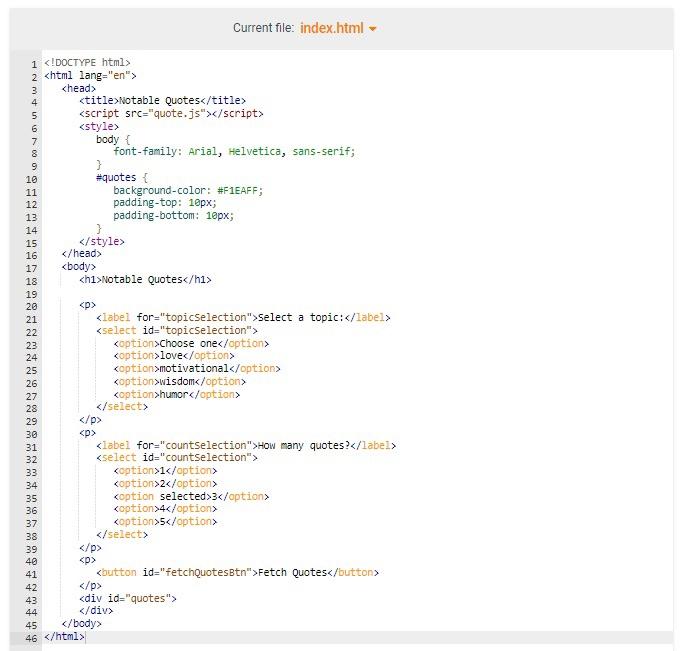 8 21 Lab Quote Web Api Fetch In This Lab You Will Use A Web Api To Fetch And Display Quotes On A Selected Topic As 3