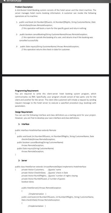 Problem Description A Distributed Hotel Booking System Consists Of The Hotel Server And The Dient Machine The Server M 1