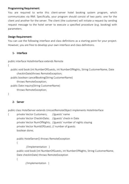 Problem Description A Distributed Hotel Booking System Consists Of The Hotel Server And The Dient Machine The Server M 3