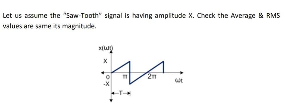 Let Us Assume The Saw Tooth Signal Is Having Amplitude X Check The Average Rms Values Are Same Its Magnitude Xwt 1