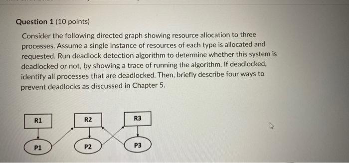 Question 1 10 Points Consider The Following Directed Graph Showing Resource Allocation To Three Processes Assume A Si 1