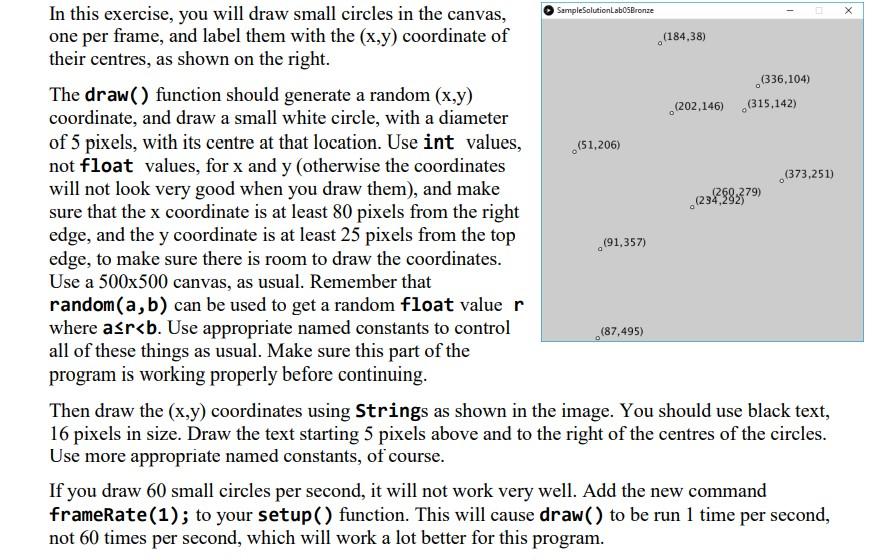 In This Exercise You Will Draw Small Circles In The Canvas One Per Frame And Label Them With The X Y Coordinate Of 1