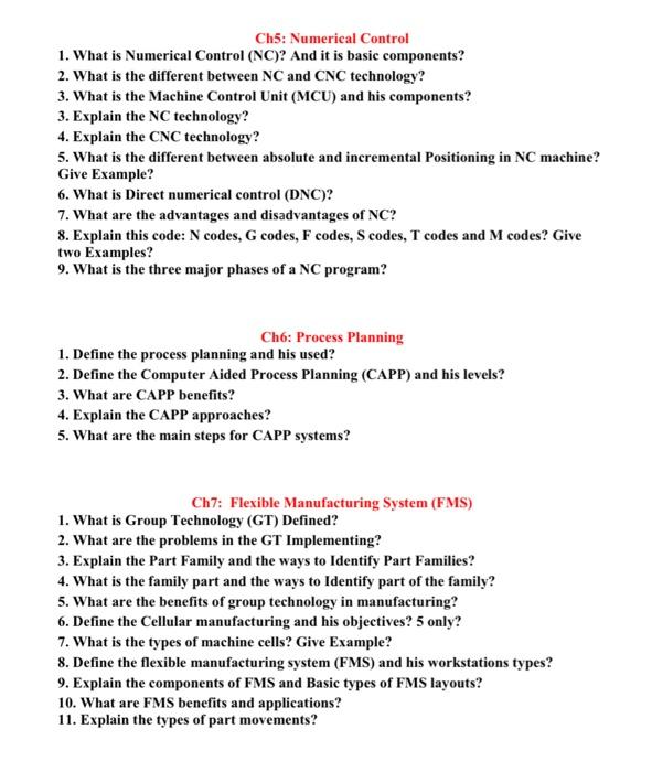 Ch5 Numerical Control 1 What Is Numerical Control Nc And It Is Basic Components 2 What Is The Different Between N 1