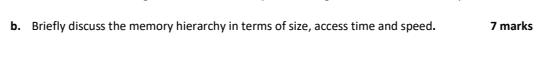 B Briefly Discuss The Memory Hierarchy In Terms Of Size Access Time And Speed 7 Marks 1