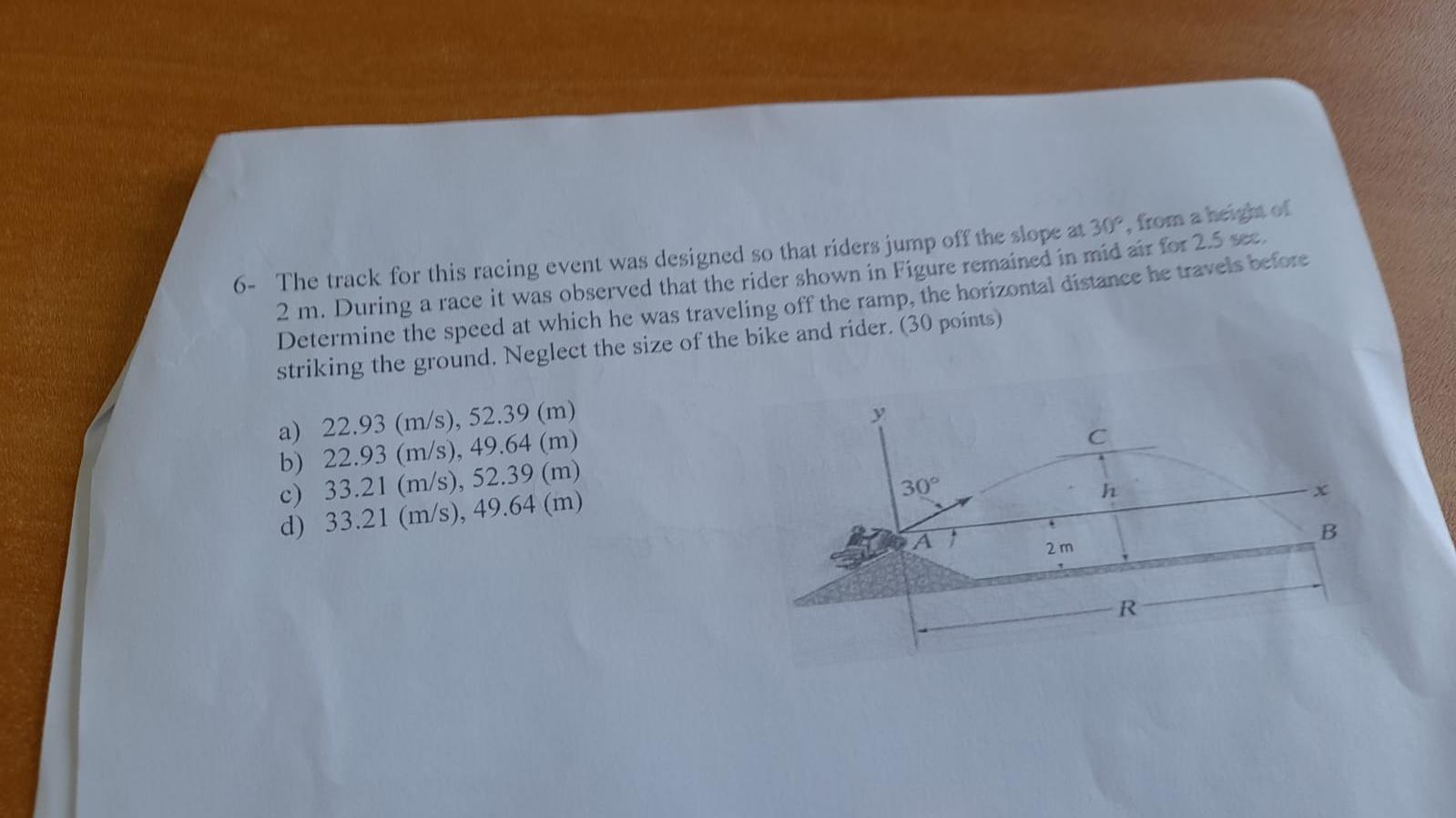 6 The Track For This Racing Event Was Designed So That Riders Jump Off The Slope At 30 From A Bag Of 2 M During A Ra 1
