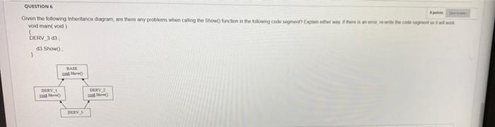 Question Given The Following Inheritance Diagram Are There Any Problems When Calling The Show Function In The Following 1