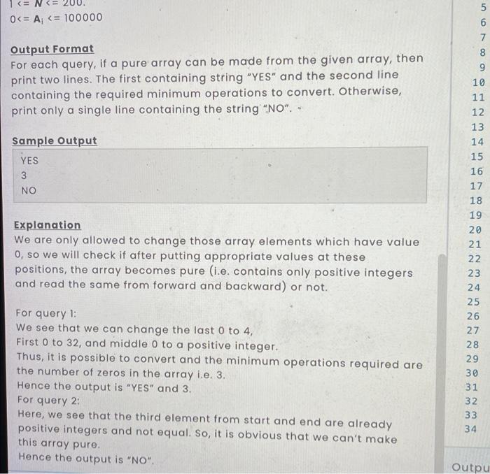 Array Operations Pure Array An Array Is Called Pure If It Contains All Positive Integers Greater Than Or Equal To 1 A 5