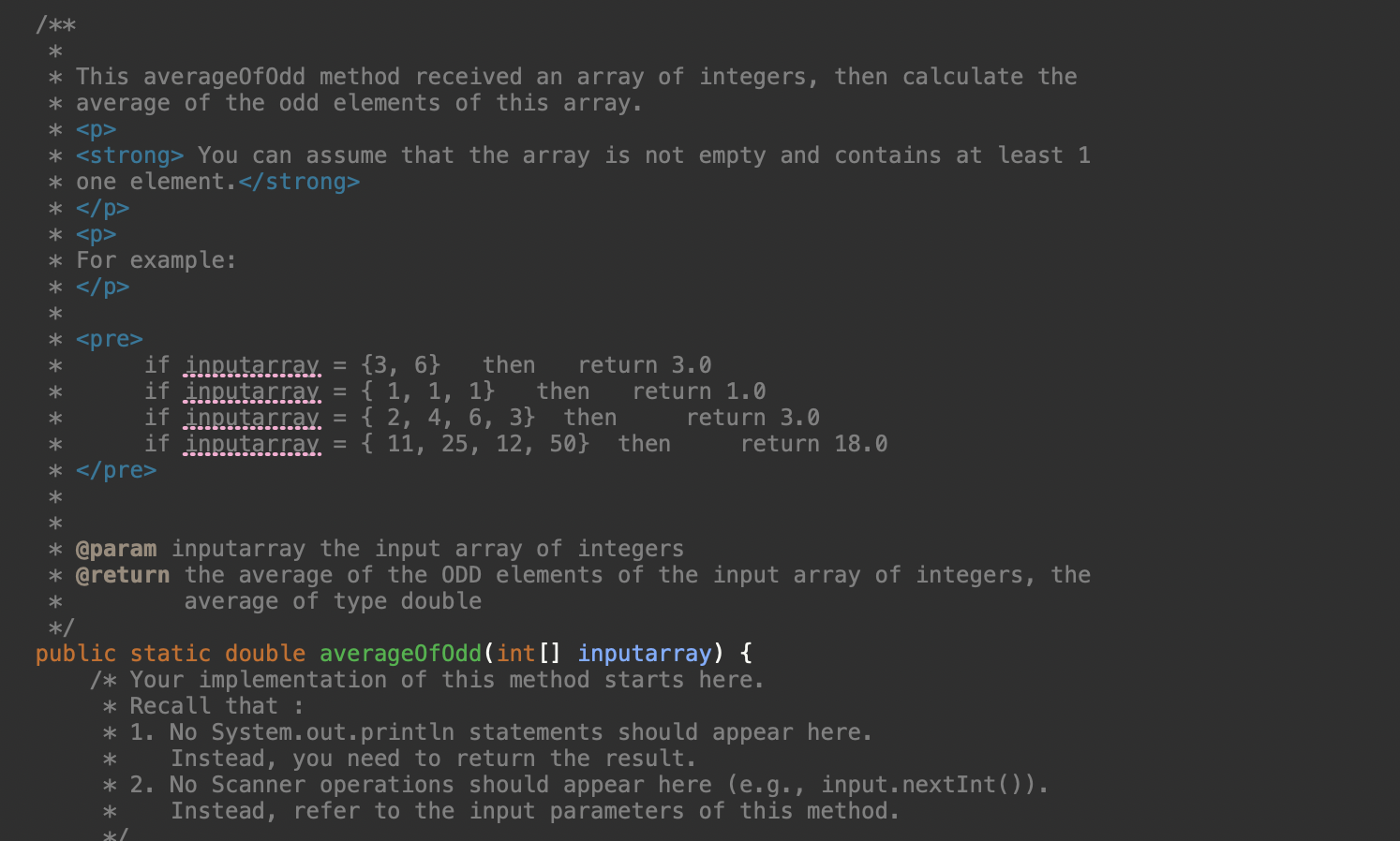 This Average0f0dd Method Received An Array Of Integers Then Calculate The Average Of The Odd Elements Of This 1