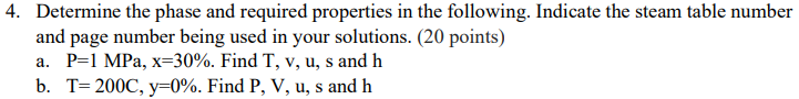 4 Determine The Phase And Required Properties In The Following Indicate The Steam Table Number And Page Number Being U 1