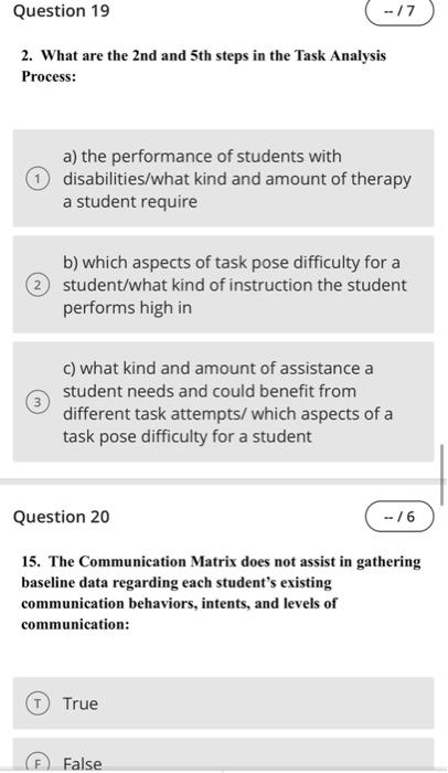Question 19 2 What Are The 2nd And 5th Steps In The Task Analysis Process A The Performance Of Students With Disabili 1