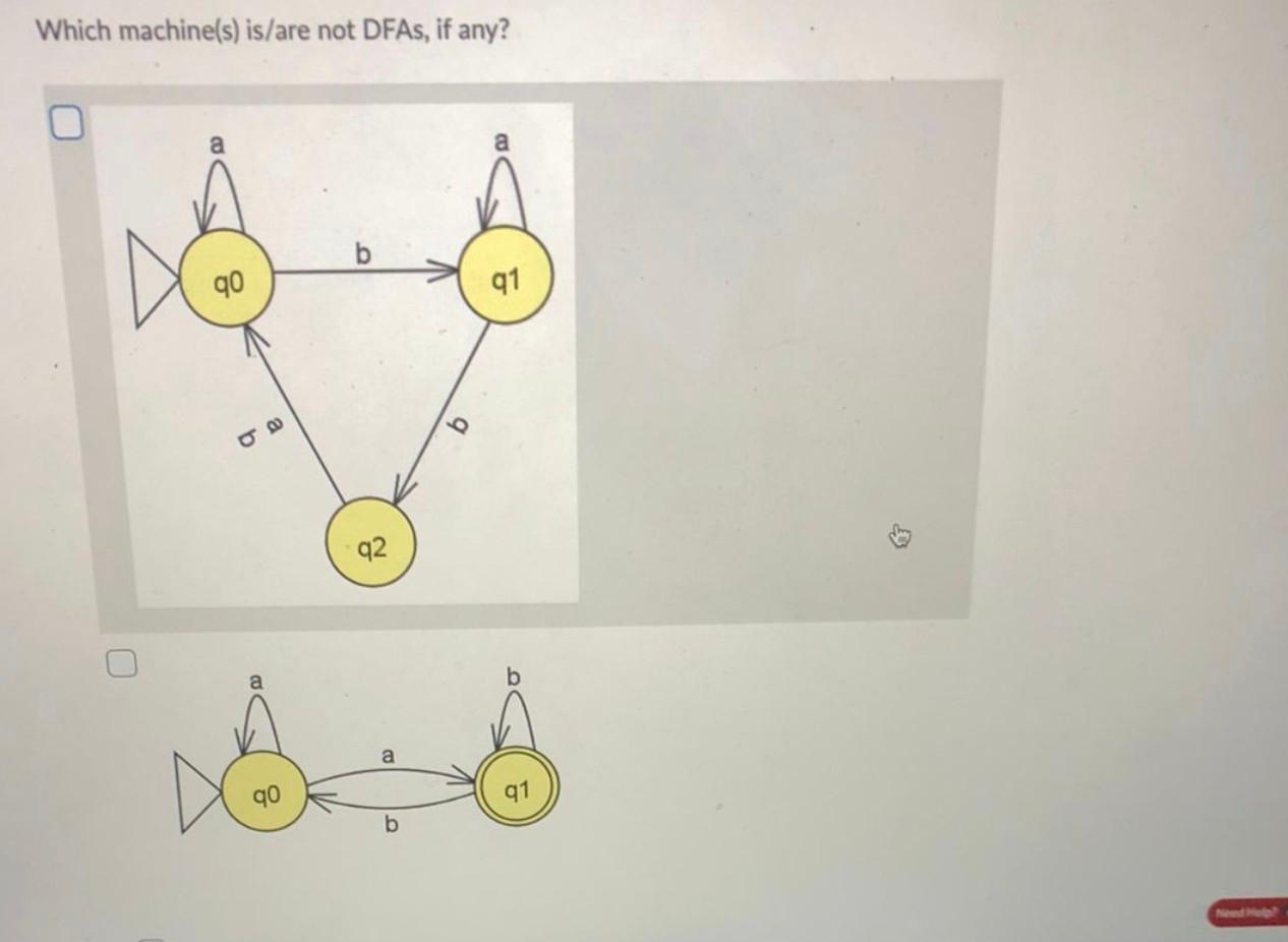 Which Machine S Is Are Not Dfas If Any A Ub Q2 A S 90 91 A Q1 B Ob Ob B A A B A Lb Q1 A Q1 1