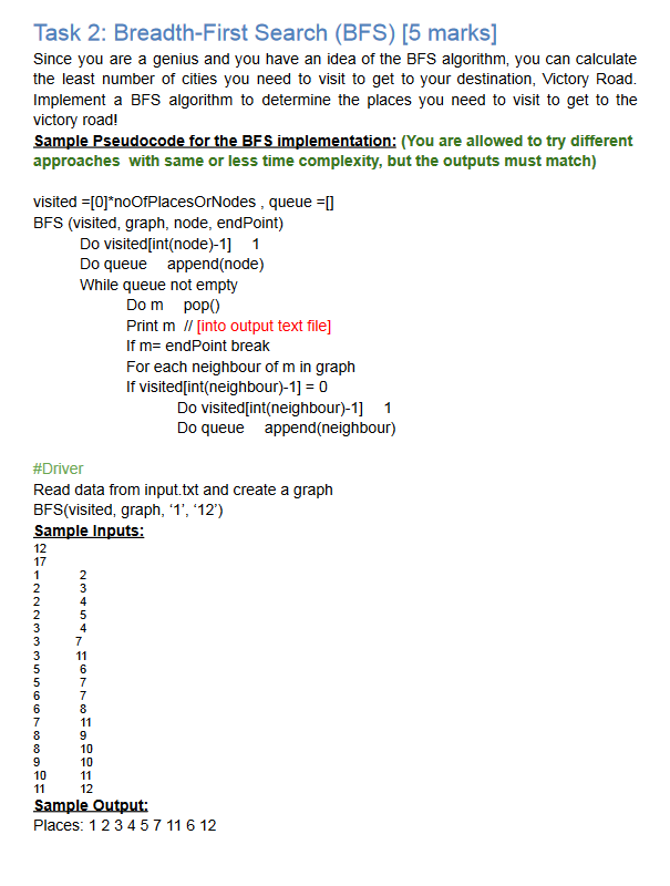 Task 2 Breadth First Search Bfs 5 Marks Since You Are A Genius And You Have An Idea Of The Bfs Algorithm You Can C 1