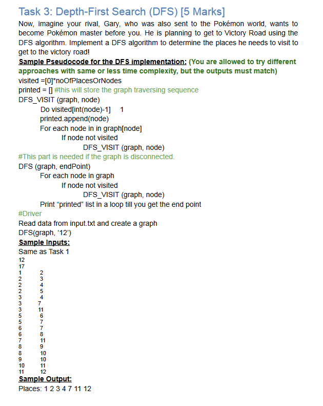Task 3 Depth First Search Dfs 5 Marks Now Imagine Your Rival Gary Who Was Also Sent To The Pokemon World Wants 1