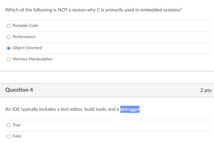 Which Of The Following Is Not A Reason Why C Is Primarily Used In Embedded Systems Portable Code Performance Object Ori 1