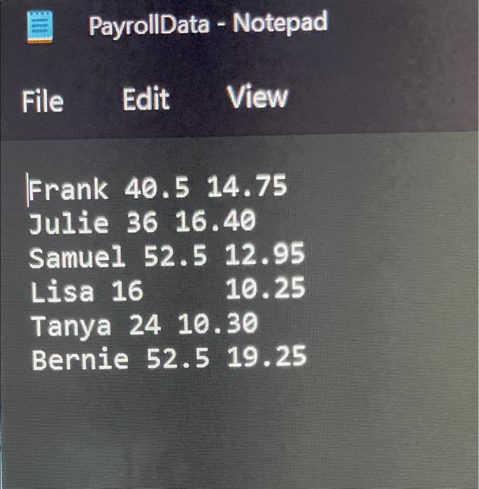 Instructions Program 3 Will Read In The Data From The Attached File And Create A Paycheck File Each Line Of Text In The 2