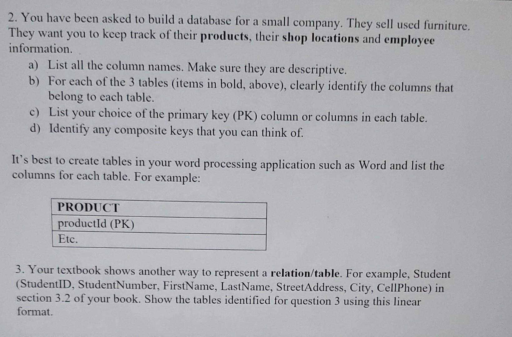 2 You Have Been Asked To Build A Database For A Small Company They Sell Used Furniture They Want You To Keep Track Of 1