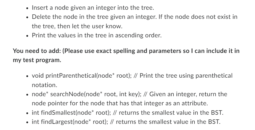 Insert A Node Given An Integer Into The Tree Delete The Node In The Tree Given An Integer If The Node Does Not Exist I 1