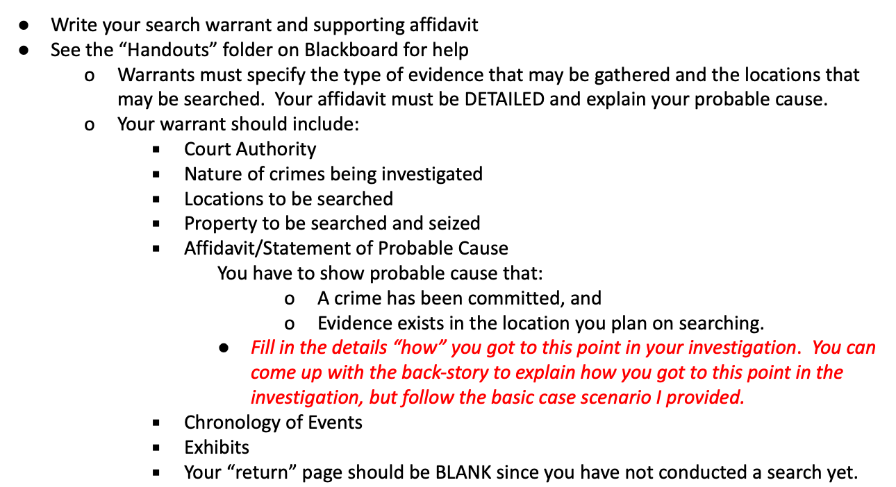 Please Write A Search Warrant And Affidavit For Below Scenario Scenario You Are A Computer Forensic Examiner Wo 1