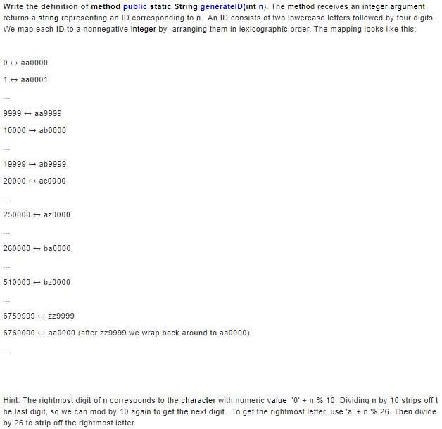 Write The Definition Of Method Public Static String Generateld Int N The Method Receives An Integer Argument Returns A 1