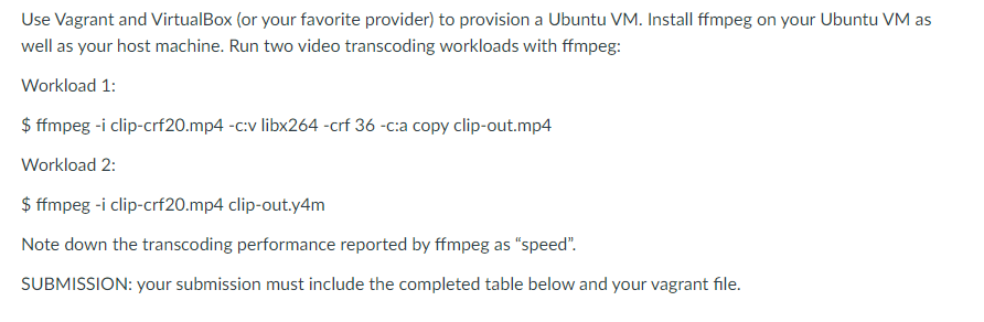 Use Vagrant And Virtualbox Or Your Favorite Provider To Provision A Ubuntu Vm Install Ffmpeg On Your Ubuntu Vm As Wel 1