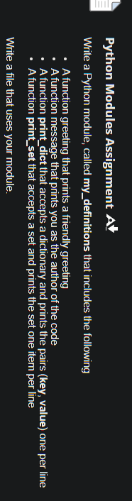 Python Modules Assignment A Write A Python Module Called My Definitions That Includes The Following A Function Greeti 1
