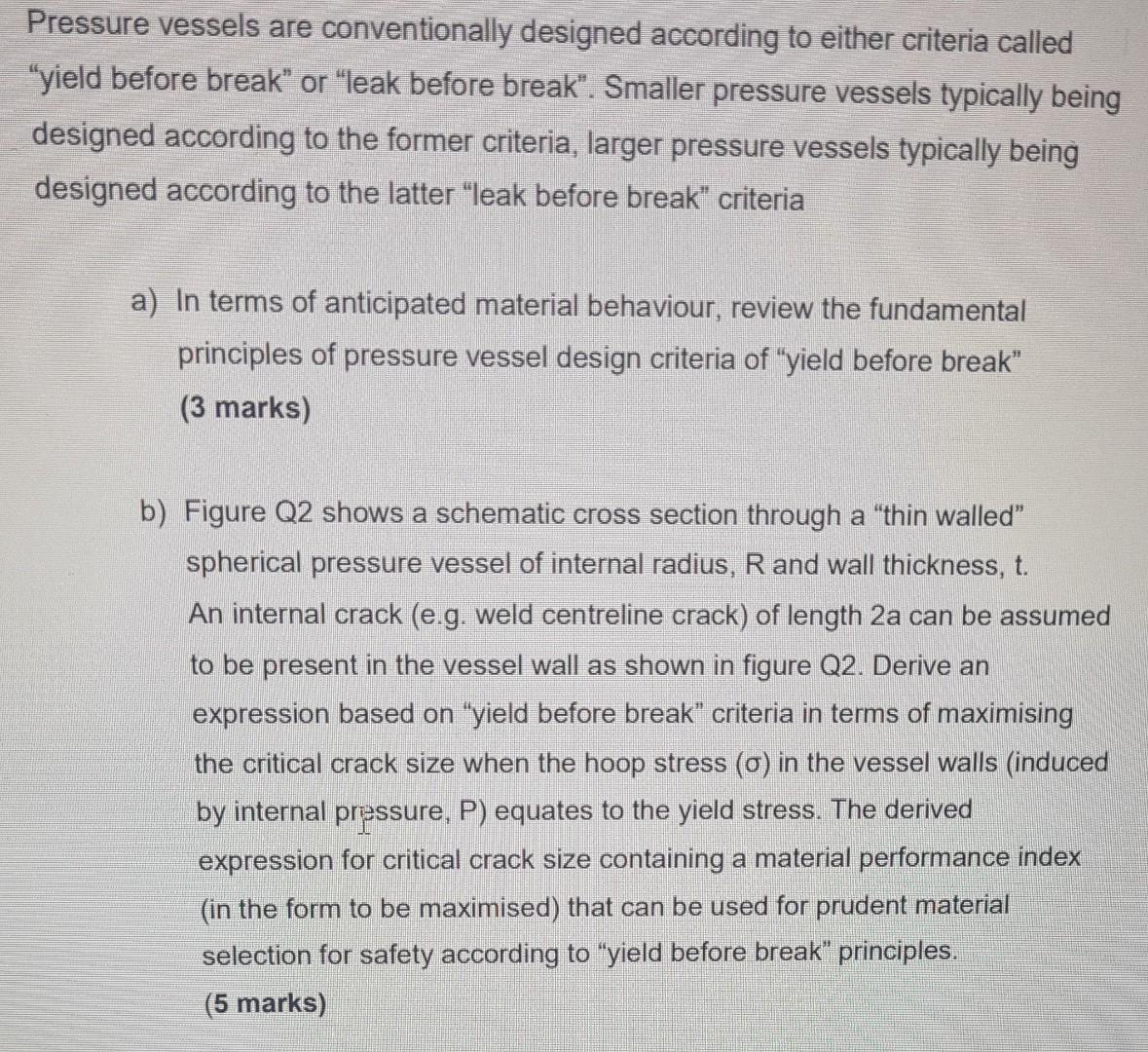 Pressure Vessels Are Conventionally Designed According To Either Criteria Called Yield Before Break Or Leak Before Br 1