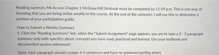 Reading Summary Ms Access Chapter 1 Mcgraw Hill Simbook Must Be Completed By 11 59 P M This Is One Way Of Knowing That 1