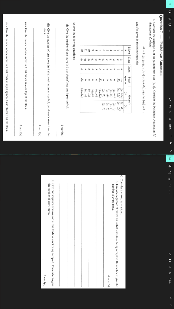 Question 7 Pushdown Automata A Consider The Language C Of All Palindromes Over A B Consider The Pushdown Automaton 1
