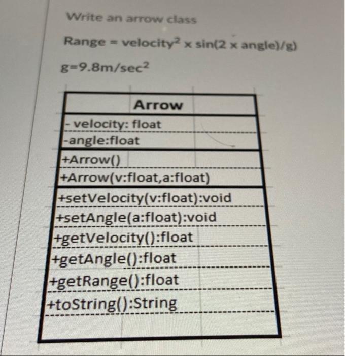 Write An Arrow Class Range Velocity2 X Sin 2 X Angle G 8 9 8m Sec Arrow Velocity Float Angle Float Arrow Ar 1