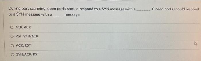 During Port Scanning Open Ports Should Respond To A Syn Message With A To A Syn Message With A Message Ack Ack Orst S 1