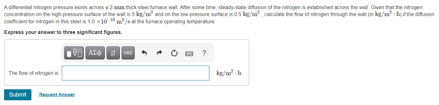 A Differential Nitrogen Pressure Exists Across A 2 Mm Thick Steel Furnace Wall After Some Time Steady State Diffusion 1