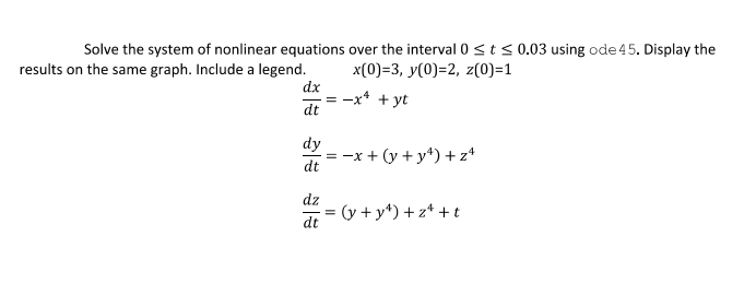 Solve The System Of Nonlinear Equations Over The Interval 0 T 0 03 Using Ode 45 Display The Results On The Same Gra 1