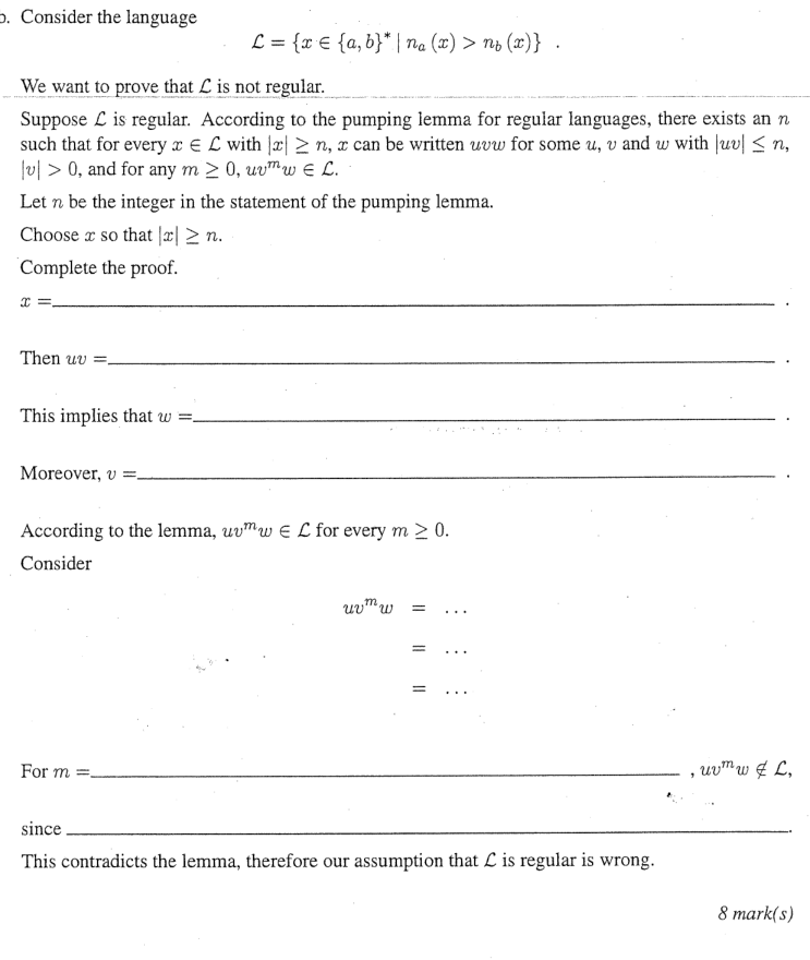 D Consider The Language We Want To Prove That Is Not Regular Suppose Is Regular Such That For Every X According To Th 1