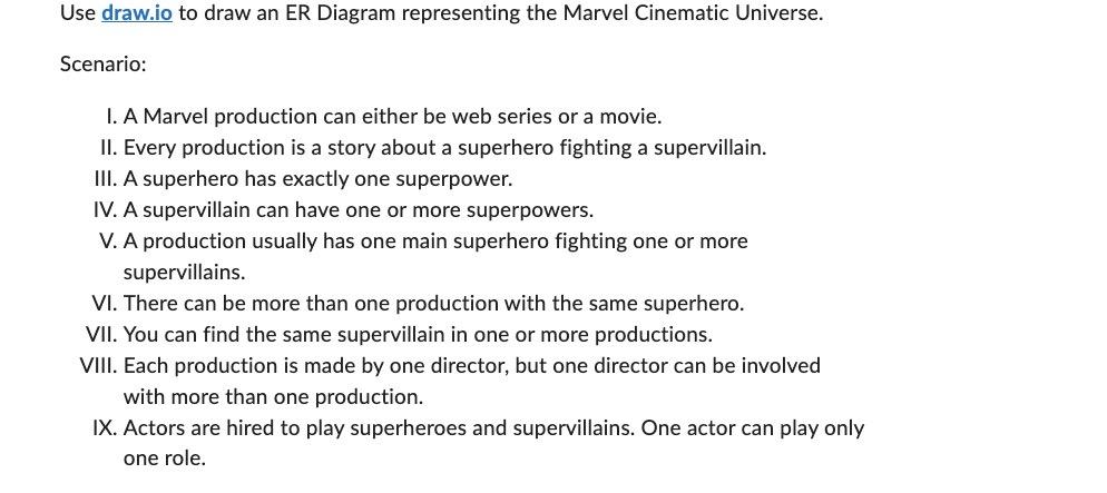 Draw Er Diagram Representing The Marvel Cinematic Universe And Also Draw Relation Table 1