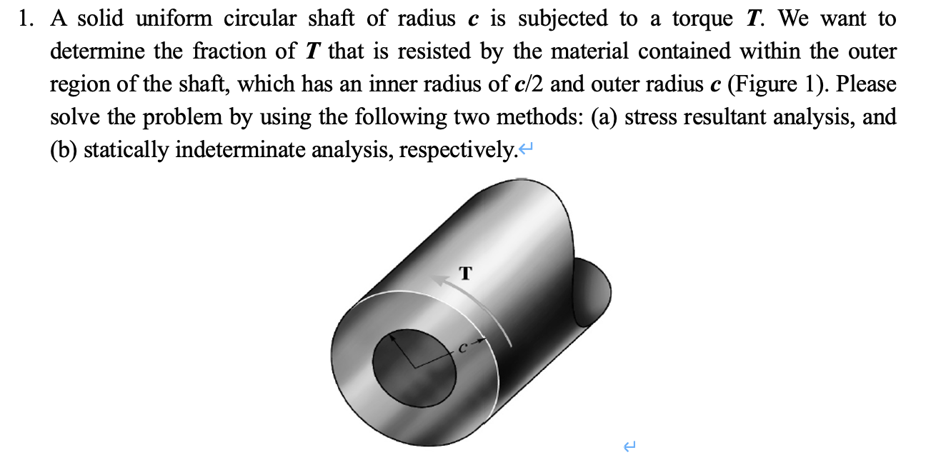 1 A Solid Uniform Circular Shaft Of Radius C Is Subjected To A Torque T We Want To Determine The Fraction Of T That Is 1