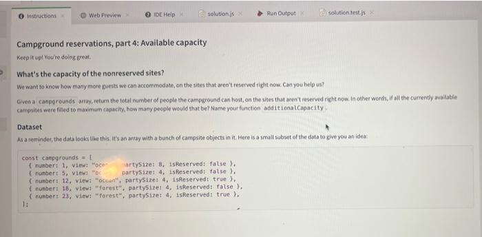 Instructions X Web Preview Ide Help X Campground Reservations Part 4 Available Capacity Keep It Up You Re Doing Great 1
