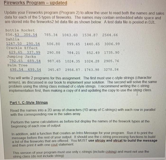 Fireworks Program Updated Update Your Fireworks Program Program 2 To Allow The User To Read Both The Names And Sales 1