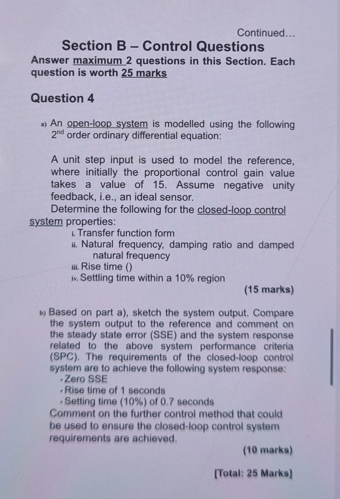 Continued Section B Control Questions Answer Maximum 2 Questions In This Section Each Question Is Worth 25 Marks 1