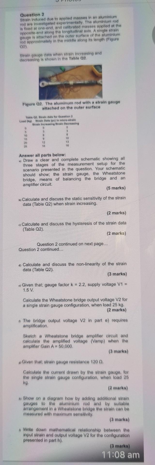 Question 2 Strain Induced Due To Applied Masses In An Aluminium Rod Are Investigated Experimentally The Aluminium Rod I 1