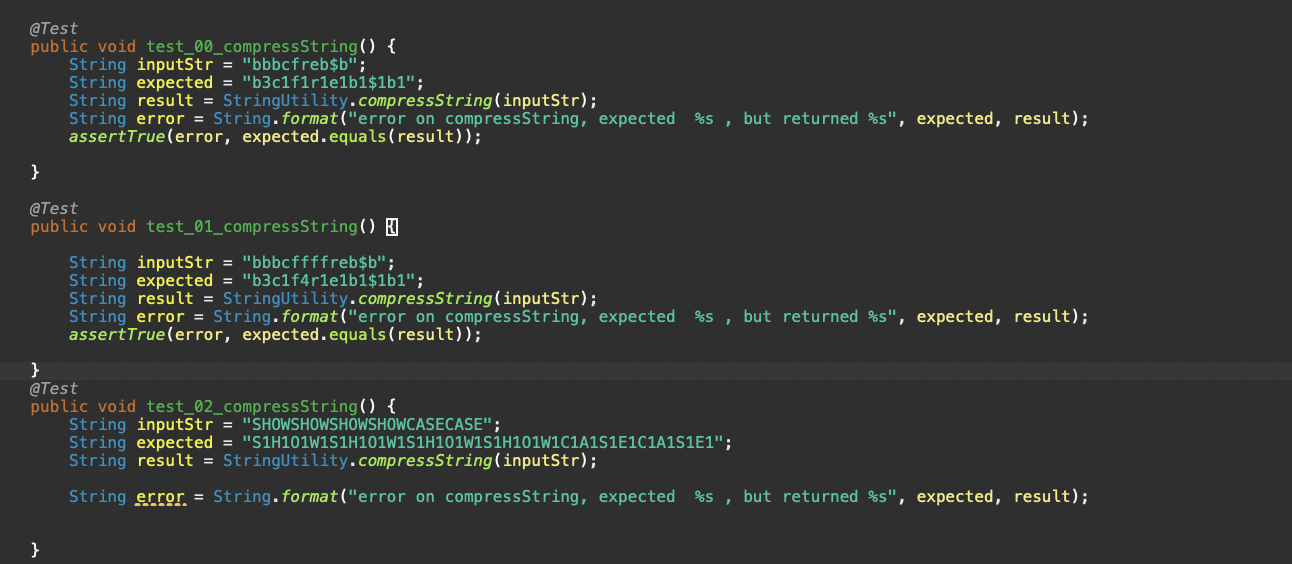 Test Public Void Test 00 Compressstring String Inputstr Bbbcfreb B String Expected B3c1f1rlelbl 1b1 Strin 1