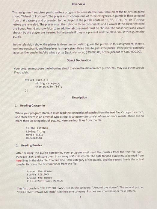 This Assignment Requires You To Write A Program To Simulate The Bonus Round Of The Television Game Show Wheel Of Fortu 1